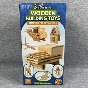 3 Bees & Me Wooden Building Toys - STEM Toys for Boys and Girls - 100 Wood Pl...